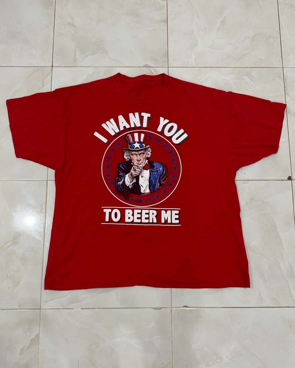Vintage I Want You To Beer Me Uncle Sam Funny Drinking Graphic Red T-Shirt